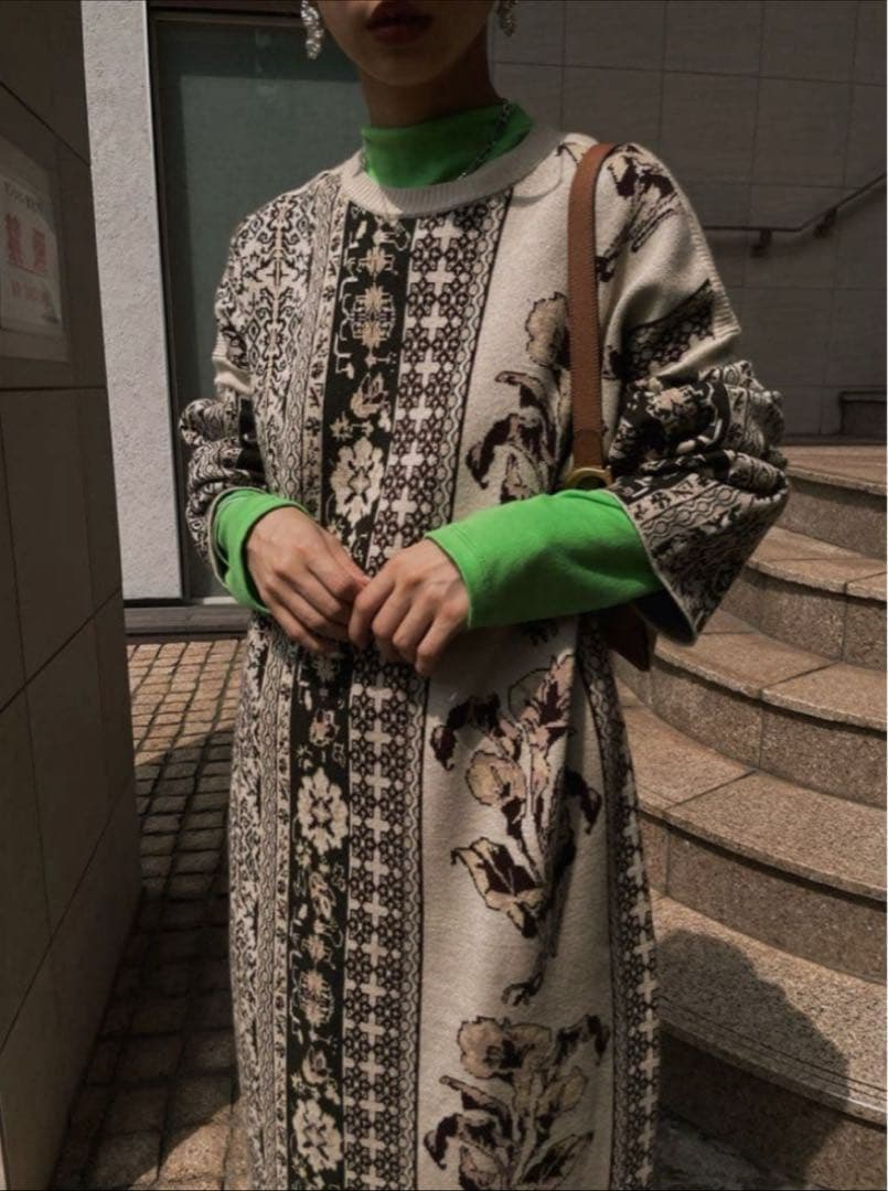 ワンピース Ameri IMANE JACQUARD KNIT DRESS S