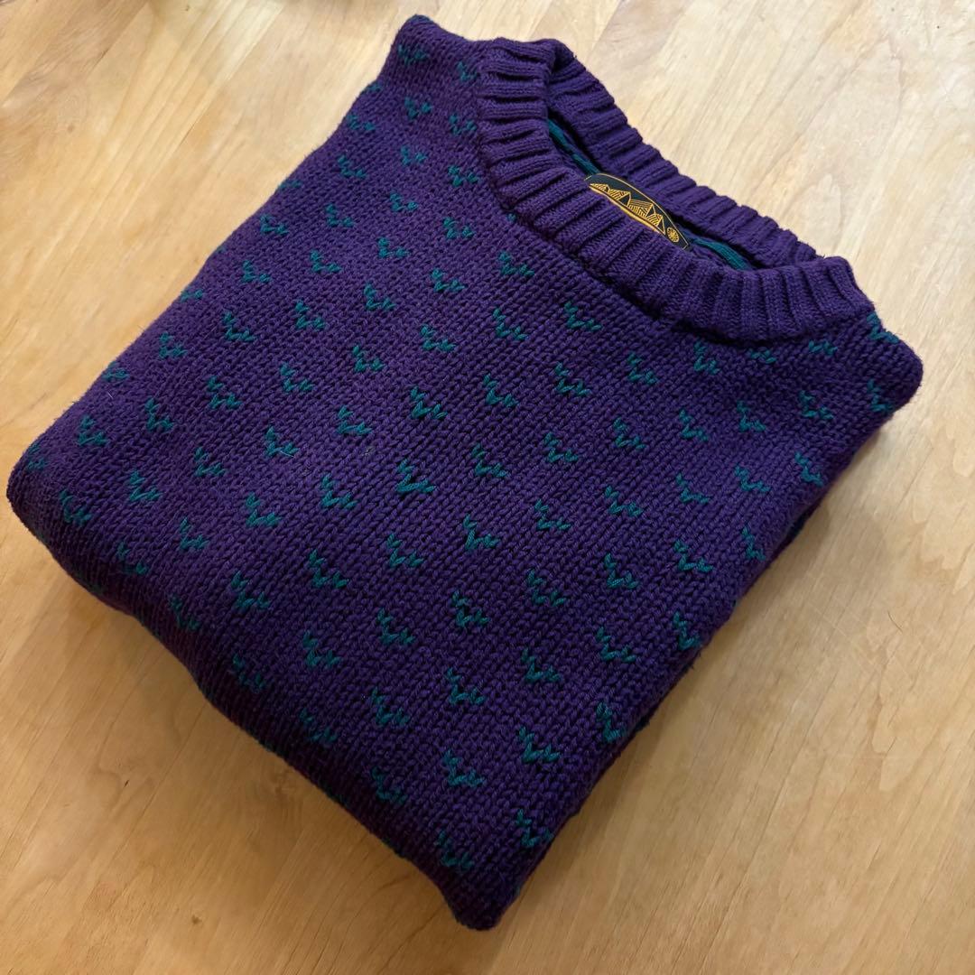 90s Eddie Bauer｜バーズアイ コットンニット 総柄 パープル