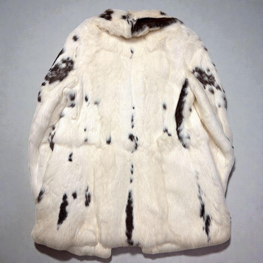 希少　毛皮コート　ファーコート　牛柄　襟付き　ラビットファー　Lサイズ相当
