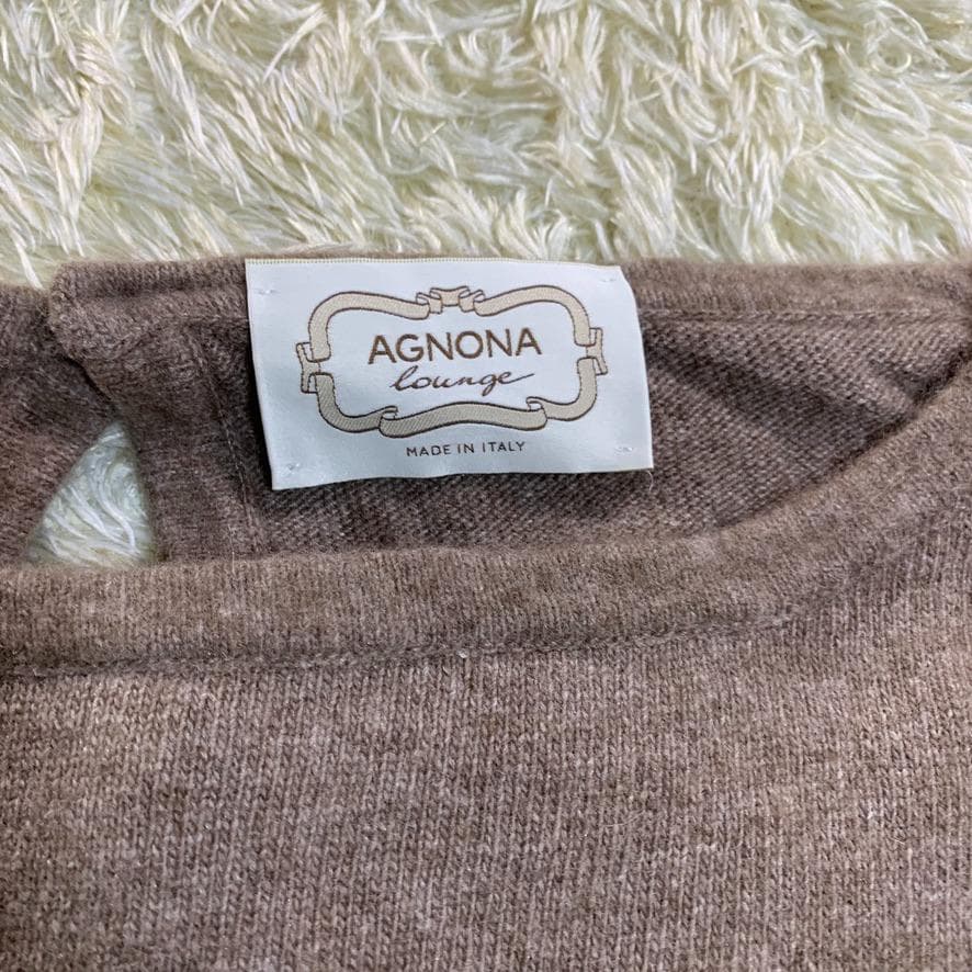 美品 アニオナ ウールニット ワンピース ブラウン カシミヤ シルク S 長袖