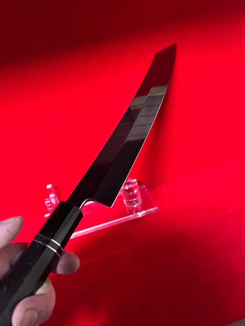 01594 包丁　切付　鬼反り　鏡面仕上げ　切味抜群　箱付　未使用品