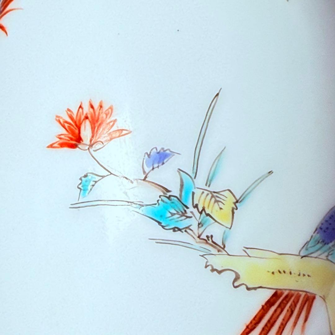 国重要無形文化財　十三代酒井田柿右衛門　錦菊鳥文花瓶　共箱　本物保証　柿色の赤絵