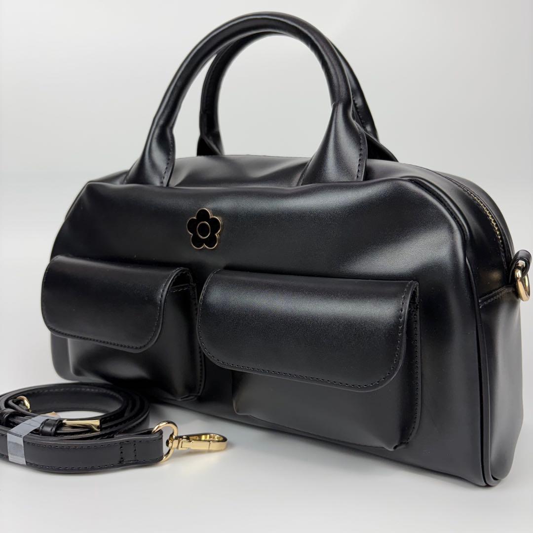 未使用✨マリークワント Wフラップポケット デイジー 2way ハンドバッグ 黒