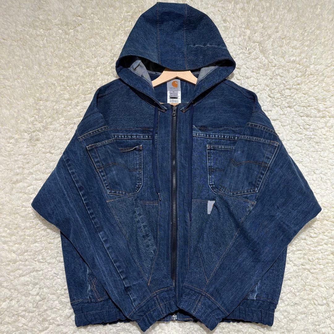 未使用級 Carhartt アクティブジャケット デニム フーディリメイク XL