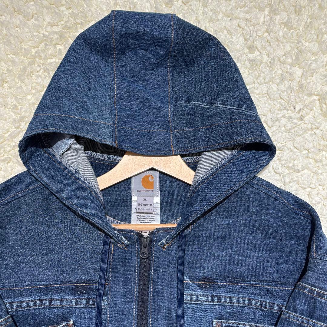 未使用級 Carhartt アクティブジャケット デニム フーディリメイク XL