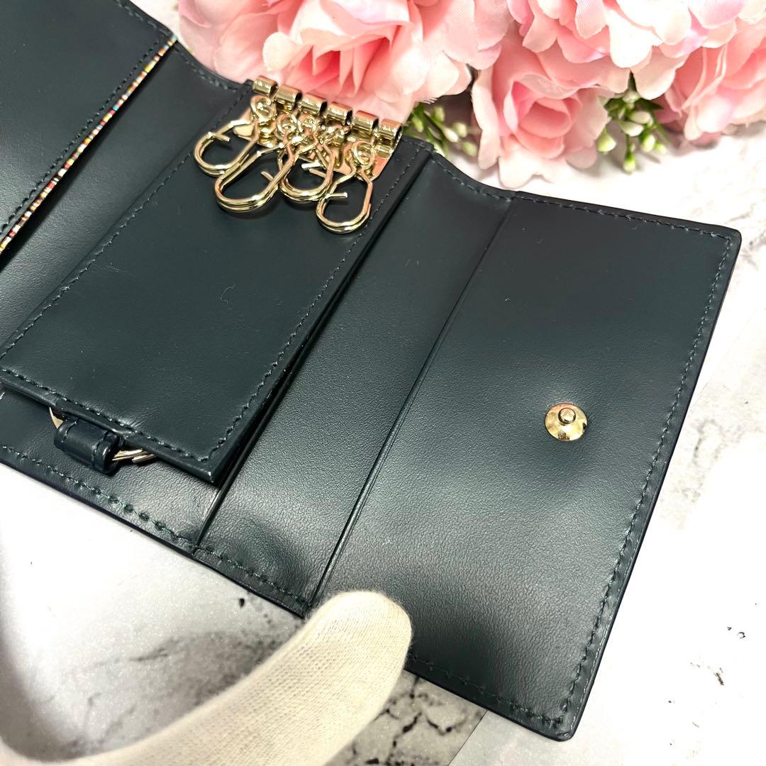 【ほぼ未使用】ポールスミス キーケース ネイビー マーケトリーストライプラビット