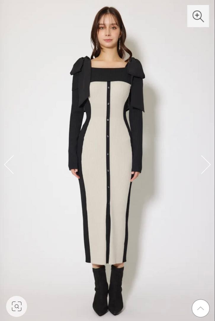 riendaリエンダ　バイカラーオフショルリボンニットワンピース