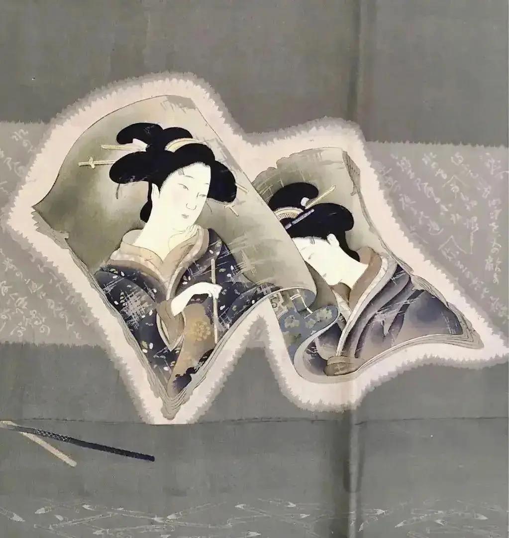 浮世絵美人画 男物長襦袢 江戸の風情 手描き時代物 Antique Ukiyoe