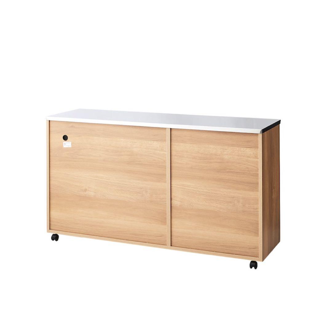 木製キッチンカウンター 収納付き　ステンレス台