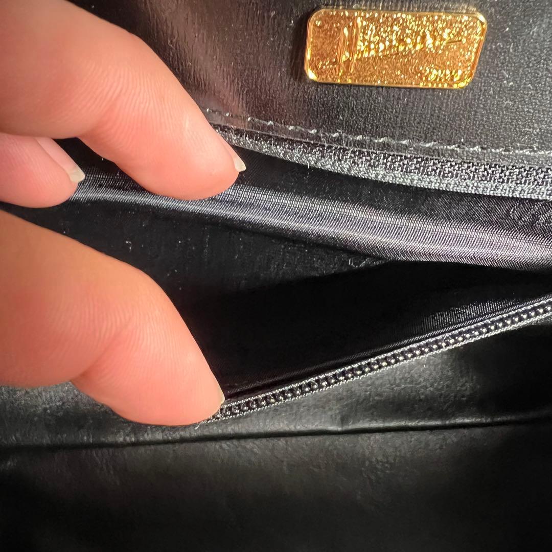 美品 濱野皮革工藝 hamano ハンドバッグ フォーマルバッグ 黒 レザー