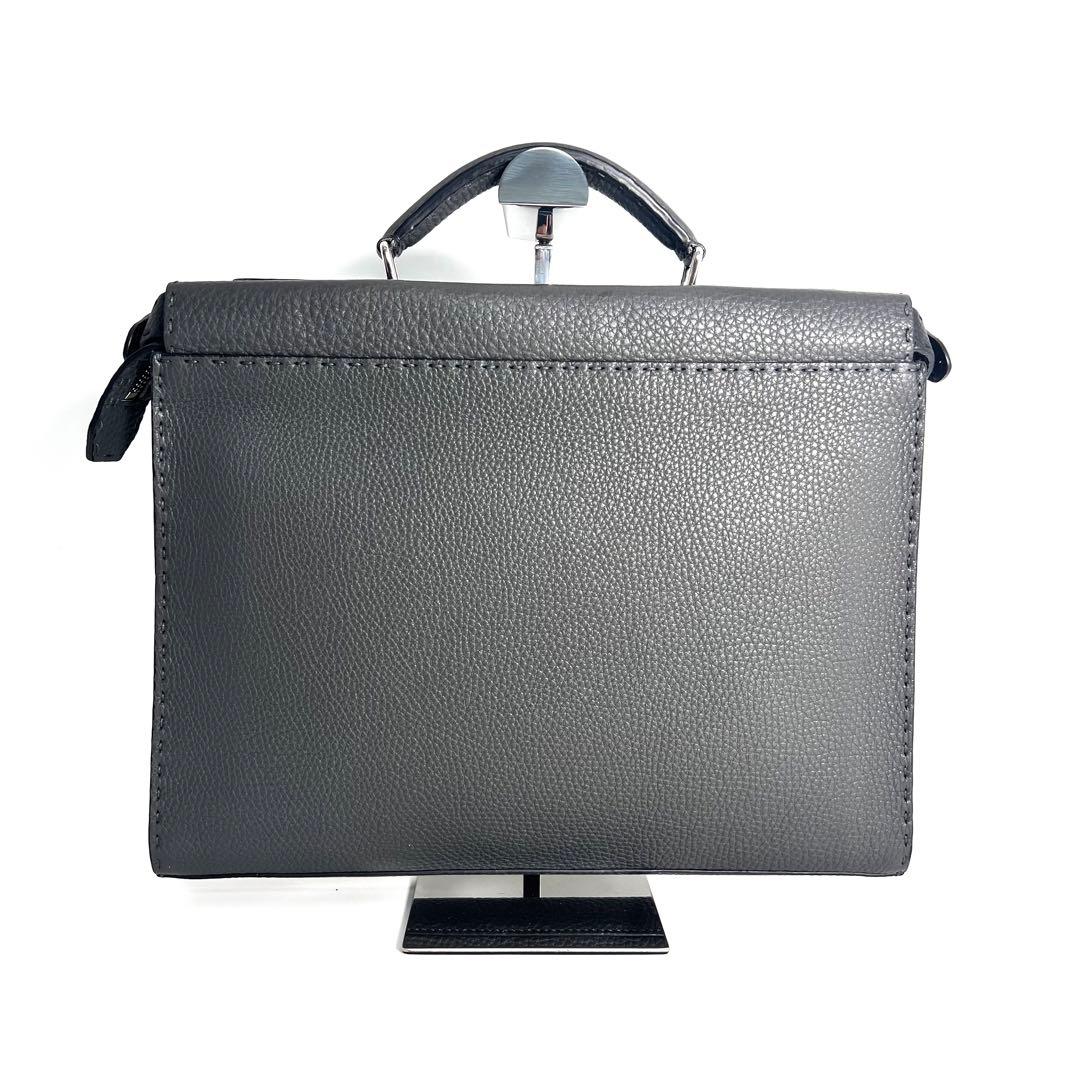 極美品 FENDI セレリア ピーカブー フィット ビジネスバッグ グレー 本革