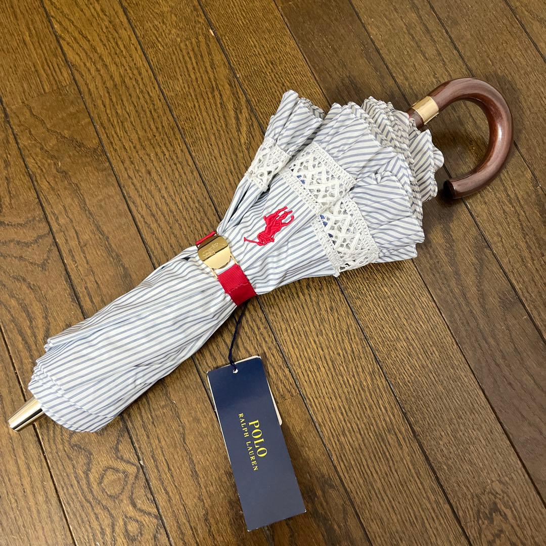 PORO RALPH LAUREN ストライプフリル折りたたみ傘
