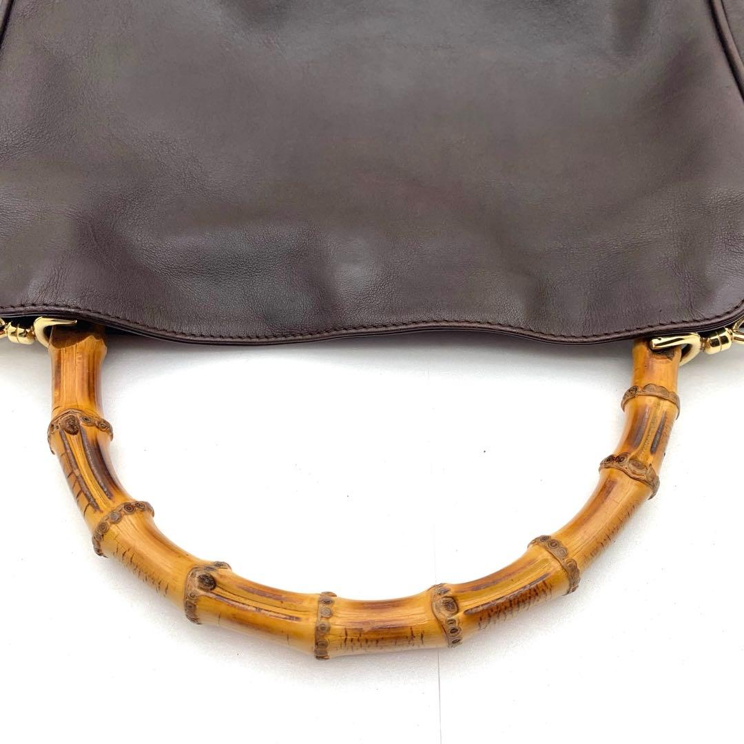 GUCCI グッチ バンブー ハンドバッグ レザー ダークブラウン