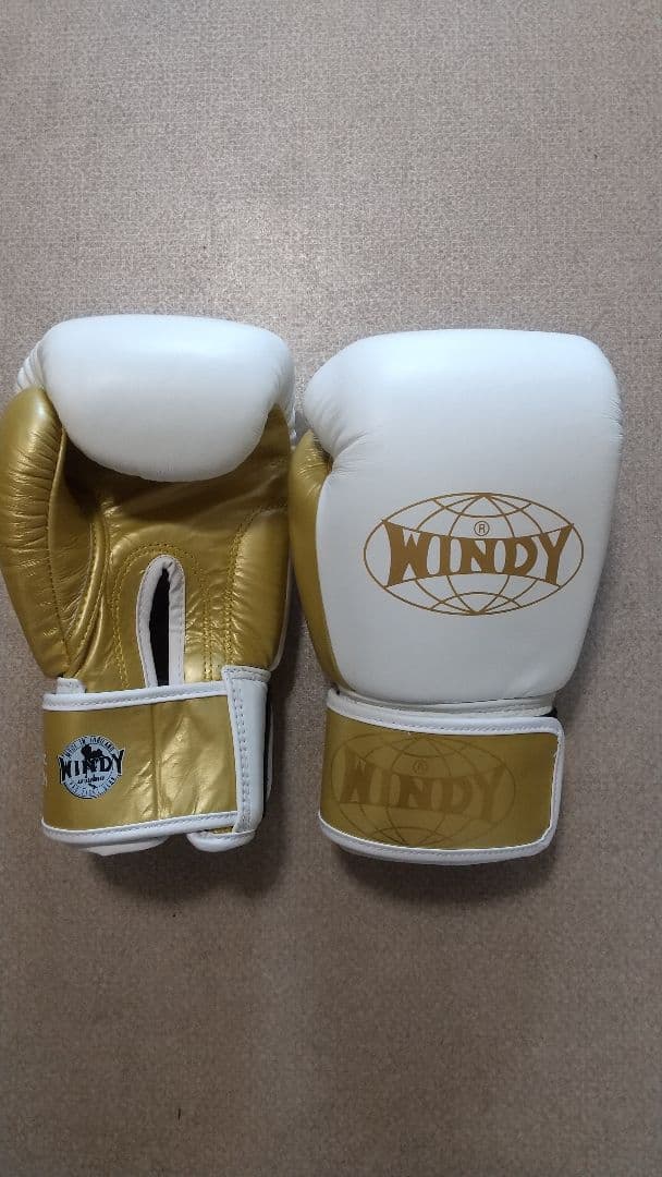 本革製WINDYボクシンググローブ 10oz 白&金 キックボクシング