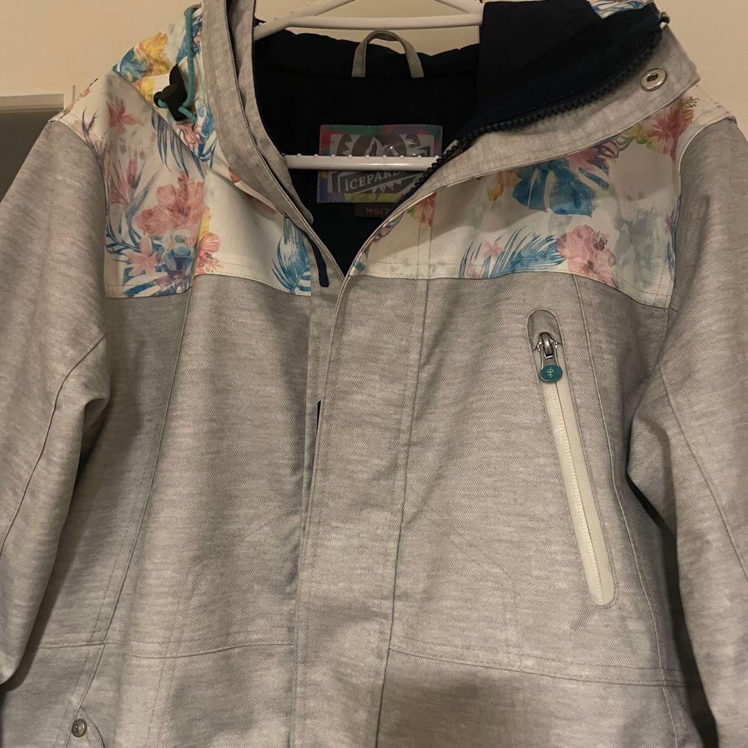 グレー フローラル柄 スキーウェア上下セット
