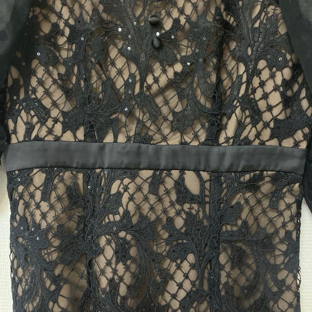 完売品　人気　レジャ　シアーレースパフスリーブスリットIラインドレス　S