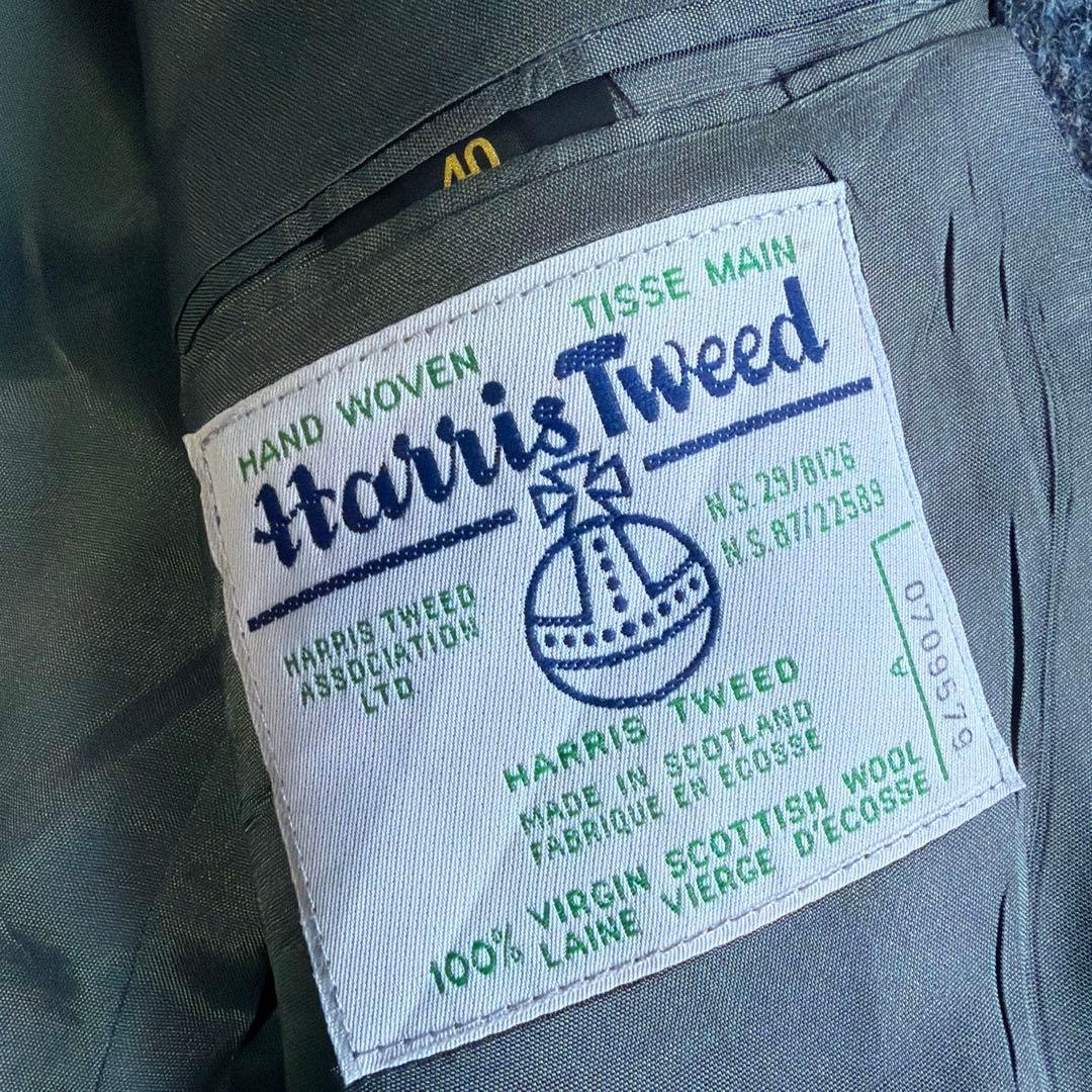 美品　カナダ製　ハリスツイード　ツイードジャケット　テーラード　L相当　ブルー系