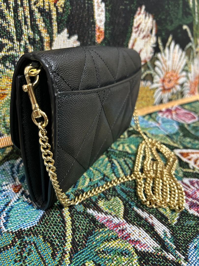 【美品】coach、コーチ、ブラックレザーキルティングゴールドショルダーバッグ