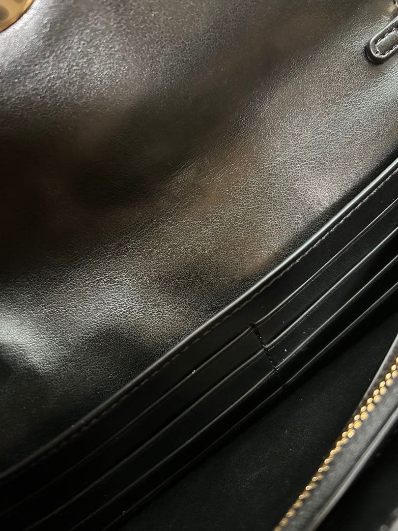 【美品】coach、コーチ、ブラックレザーキルティングゴールドショルダーバッグ