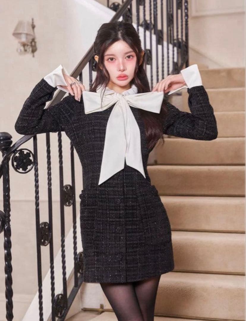 Darich クラシカルボウタイツイードミニワンピース FREEサイズ