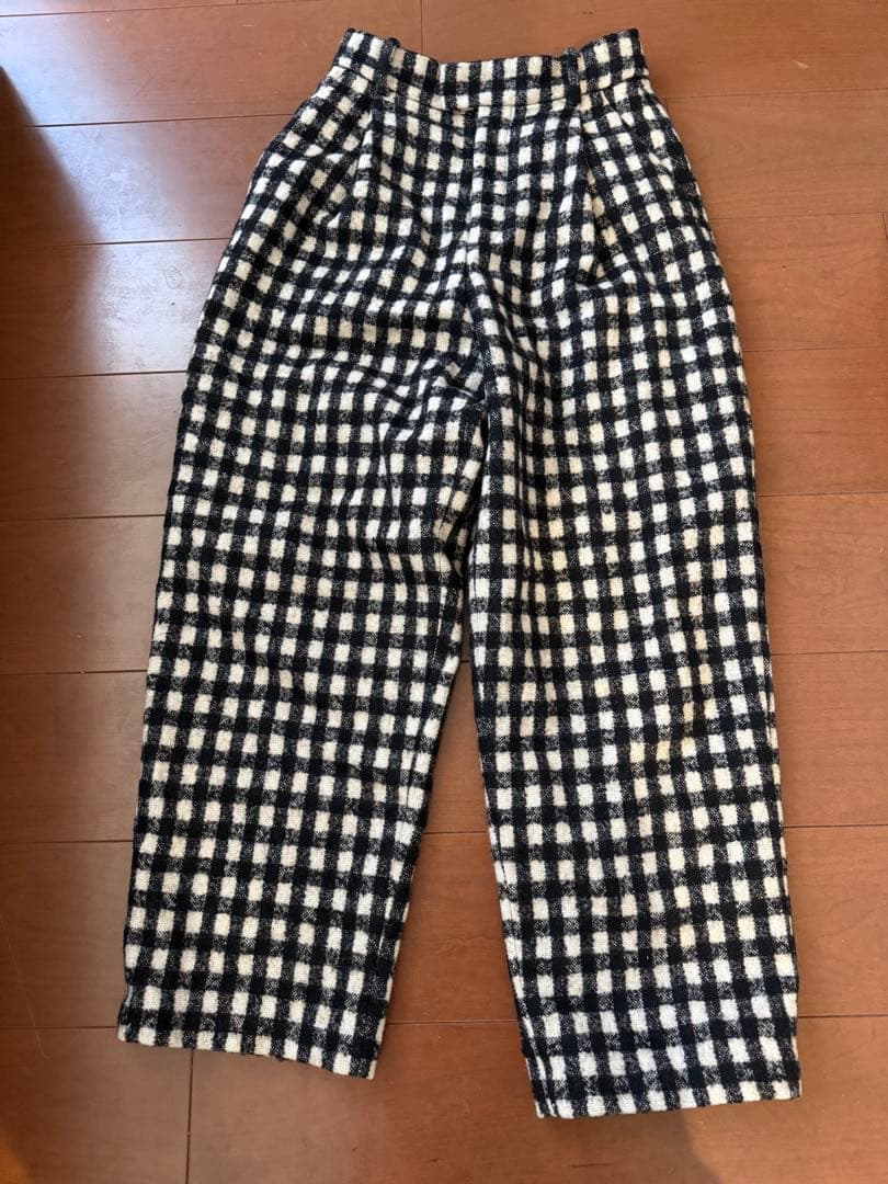 チェック柄ハイウエストワイドパンツ