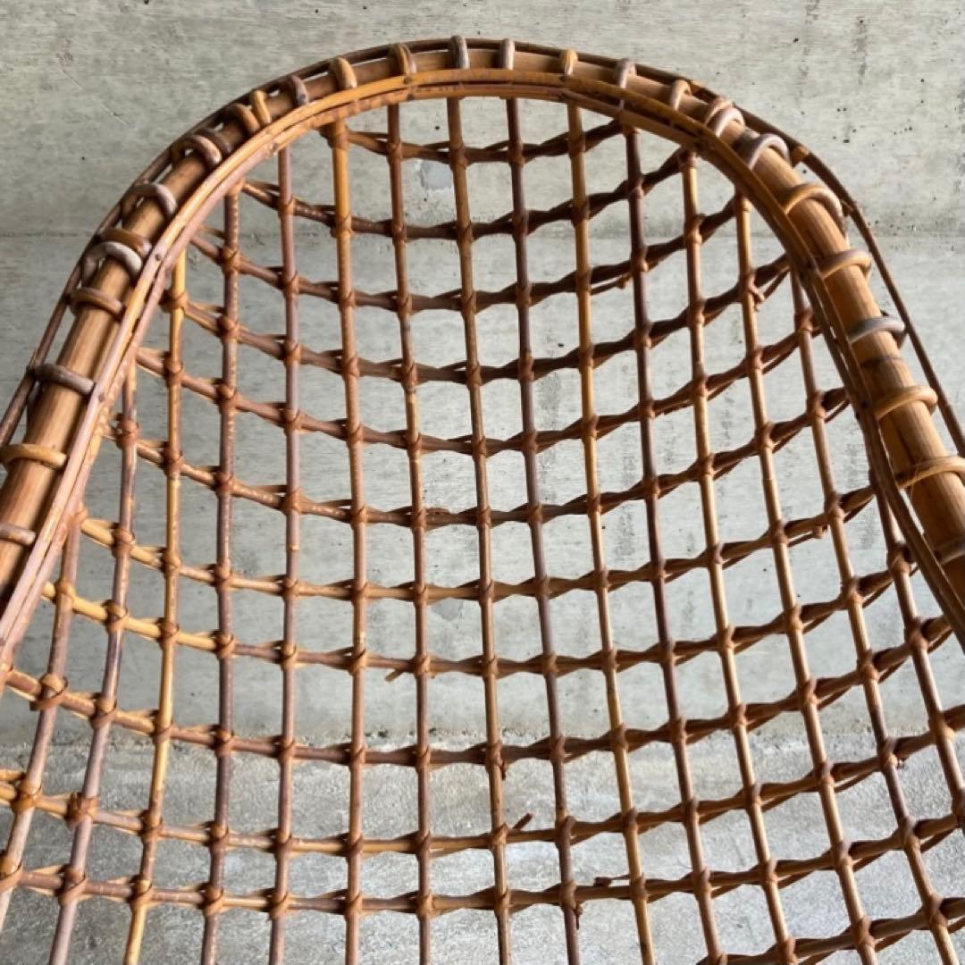 大きな竹籠 かご バスケット ハンキング 大型 竹製 古道具 インテリア レトロ