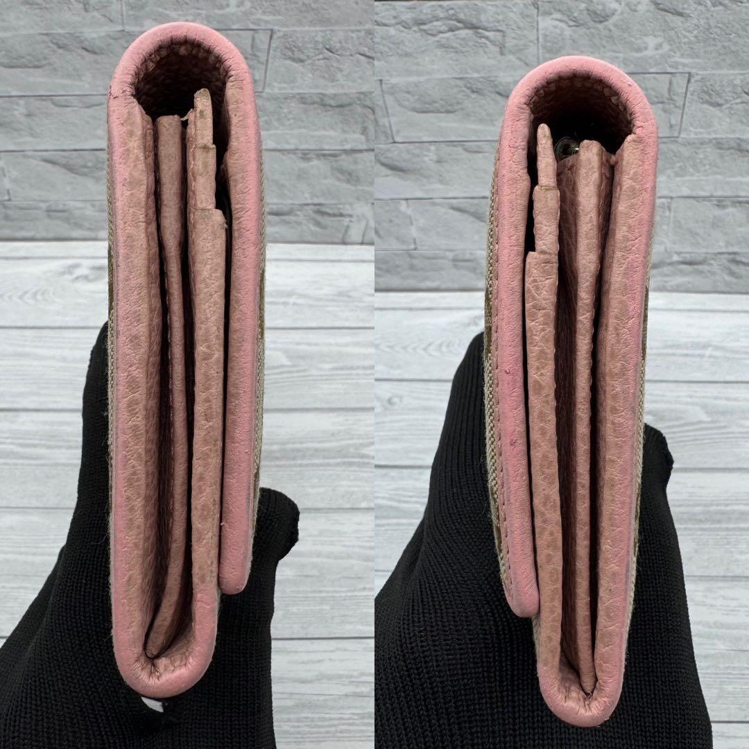 【美品】GUCCI GGキャンバス 長財布 　二つ折り ピンク　レザー