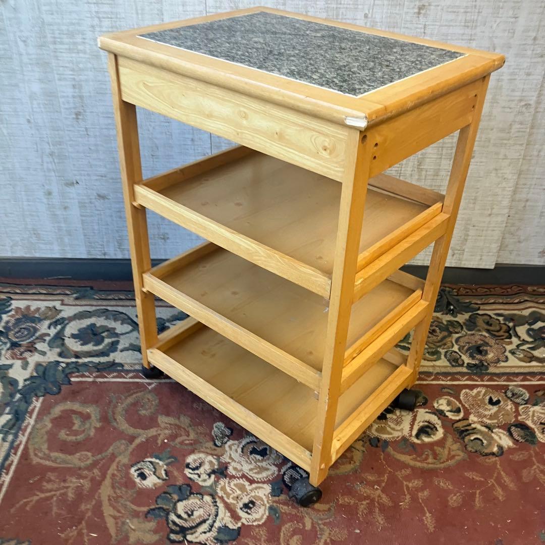 昭和レトロ 大理石天板張り 木製キッチンワゴン キャスター付き キッチンカート