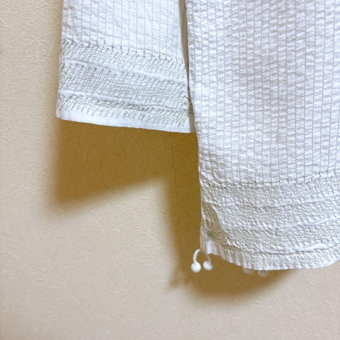 ハート イッセイミヤケ シアサッカー 刺繍 ブラウス インド製 ホワイト 2