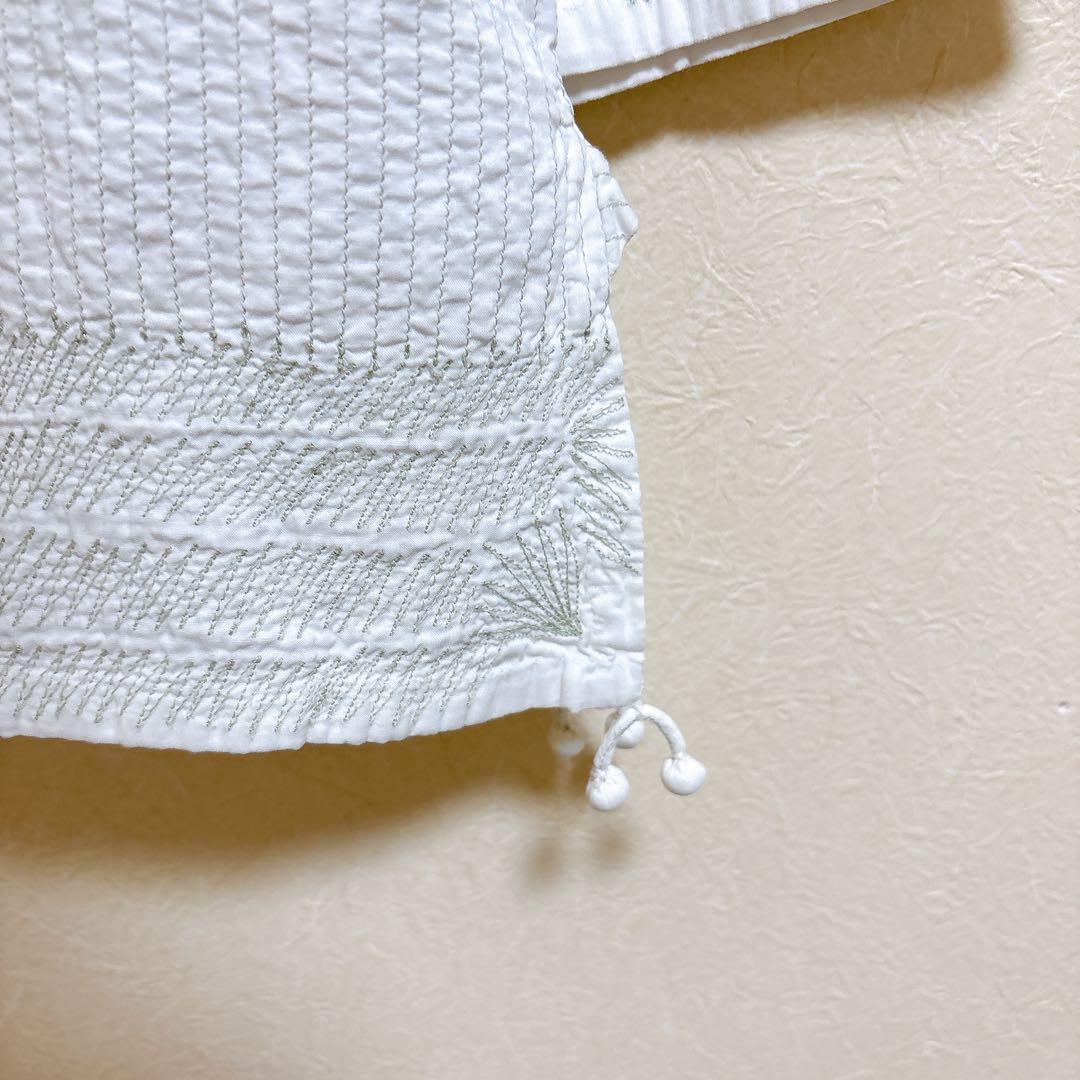 ハート イッセイミヤケ シアサッカー 刺繍 ブラウス インド製 ホワイト 2