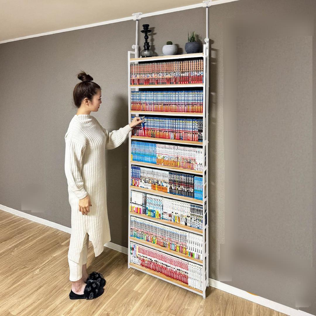 2943 8tail 本棚 突っ張り ラック 幅61cm ホワイト×ナチュラル