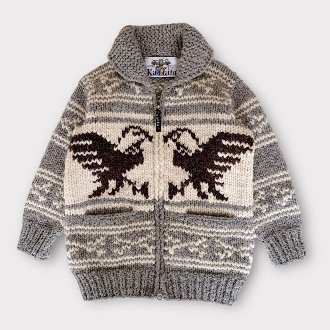 KANATA カナタ カウチン ニットジャケット イーグル ダブルジップ ウール