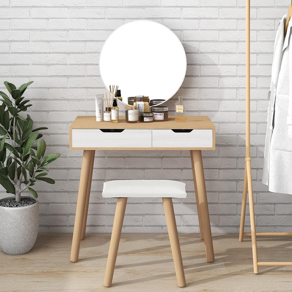 ドレッサー 化粧台 鏡台 ドレッサーテーブル スツール付き (ナチュラル)