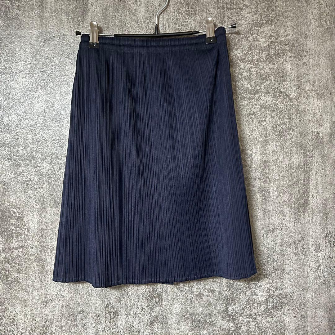 美品 イッセイミヤケ プリーツプリーズ ネイビー ショート ミニ スカート
