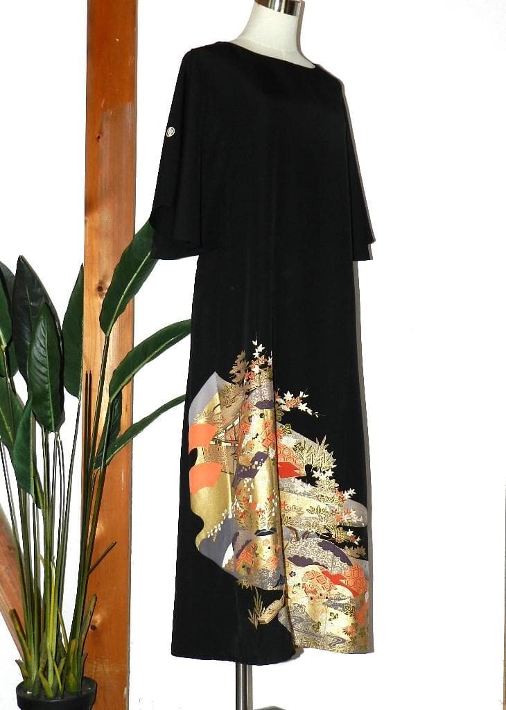 留袖　ワンピース　ドレス　フレアー袖　手書き友禅染　正絹　464　夢ちりめん