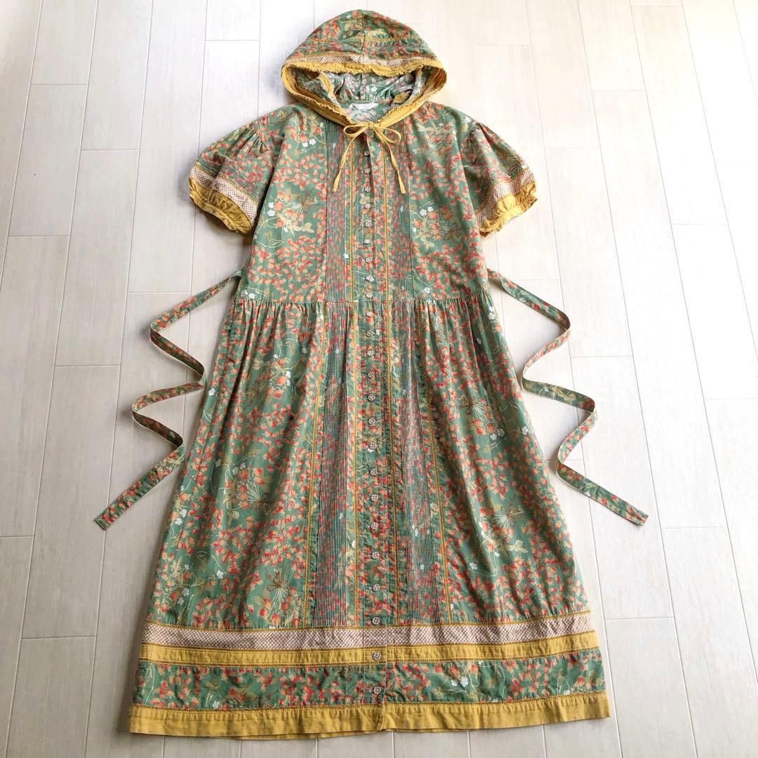 ピンクハウス いちご柄 苺 ストロベリー チェック フード付き ワンピース