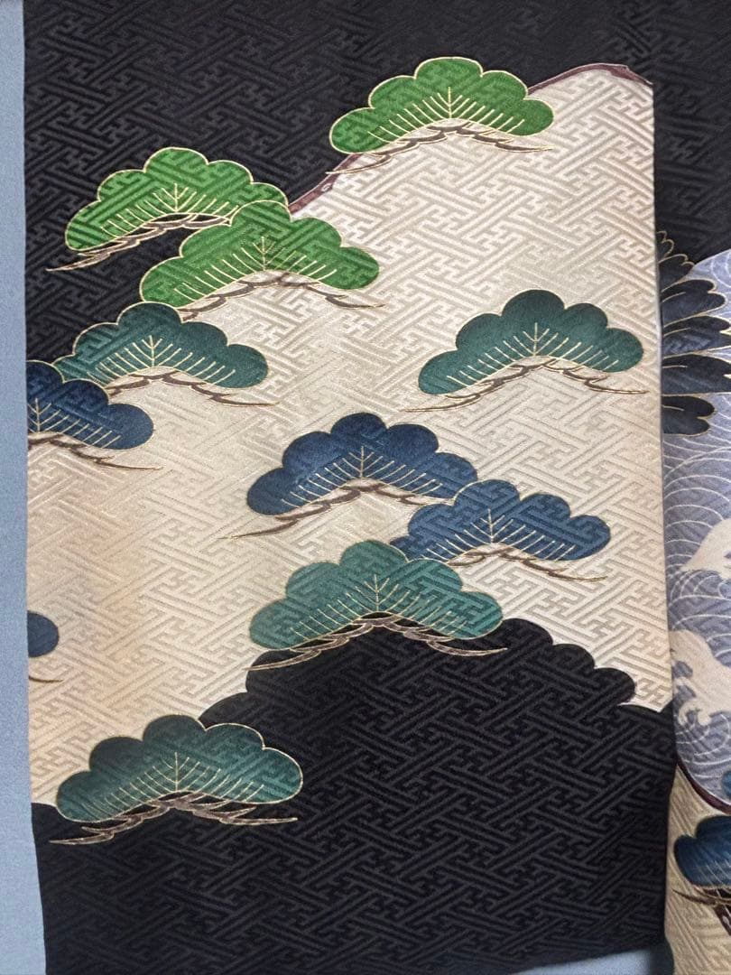 正絹　お宮参り.七五三　黒地 松に鷹兜