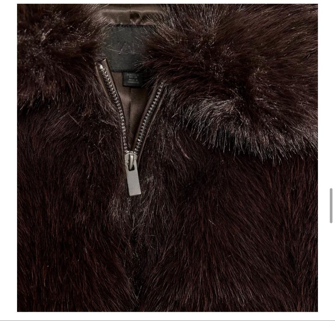 ZARA フェイクファーショートコート ダークブラウン