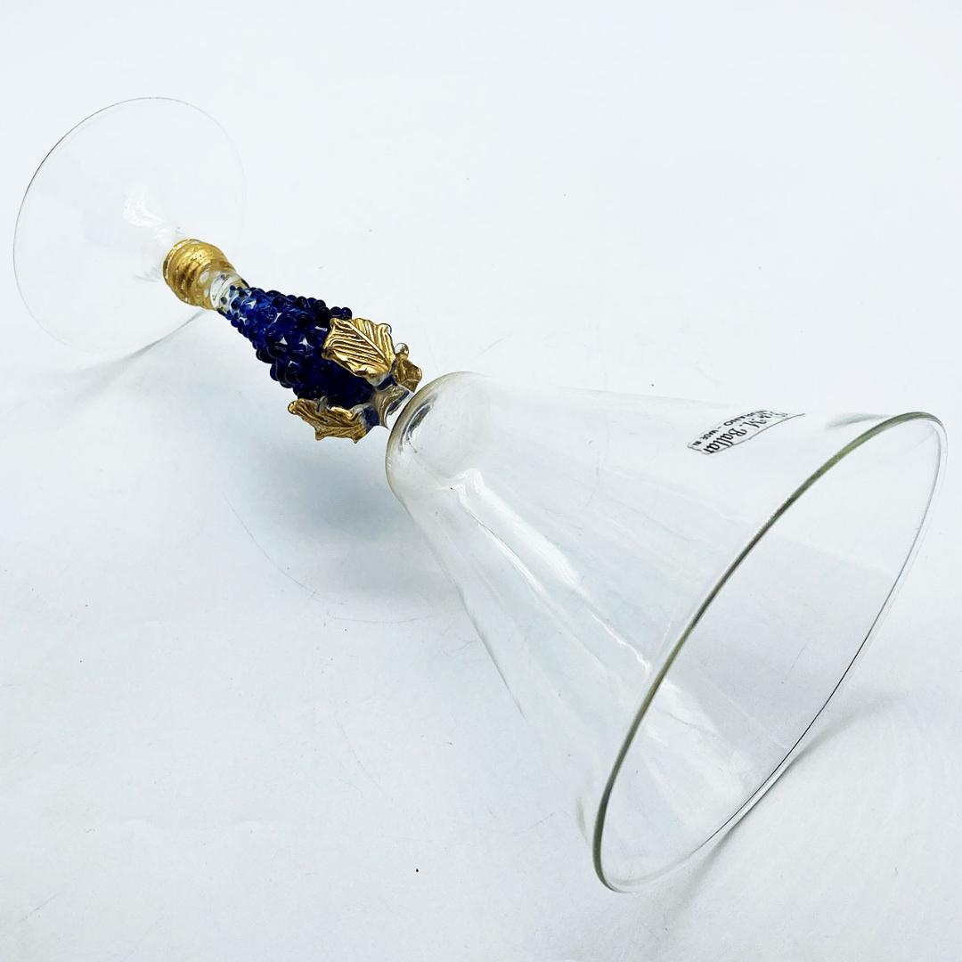 ベネチアングラス ムラノ イタリア ワイングラス 葡萄文ステム クリア 金彩