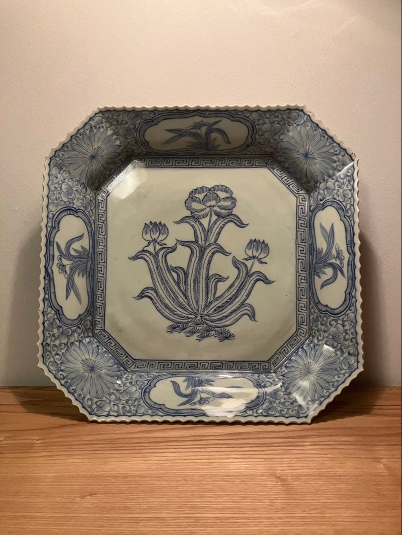 古伊万里 江戸後期 染付隅切角皿