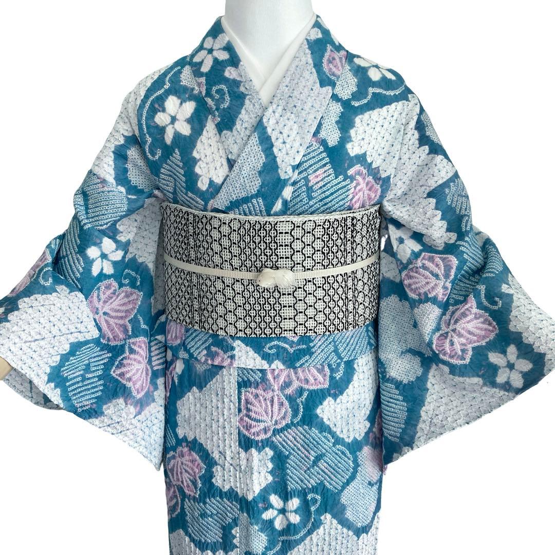 ★ ヨル★青緑色 身丈150 有松絞り 絞り浴衣　総絞り NO32