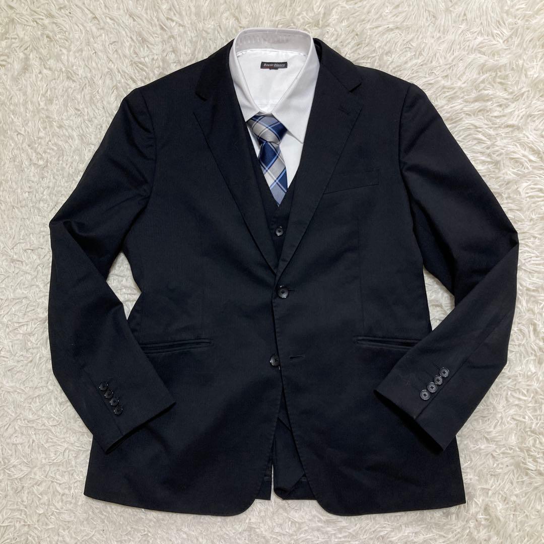 青山 セットアップ スーツ L AB5 3ピース ビジネス ベスト ブラック