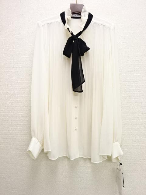 新品　VERMEIL par iena【リュンヌ】リボン プリーツブラウス 白