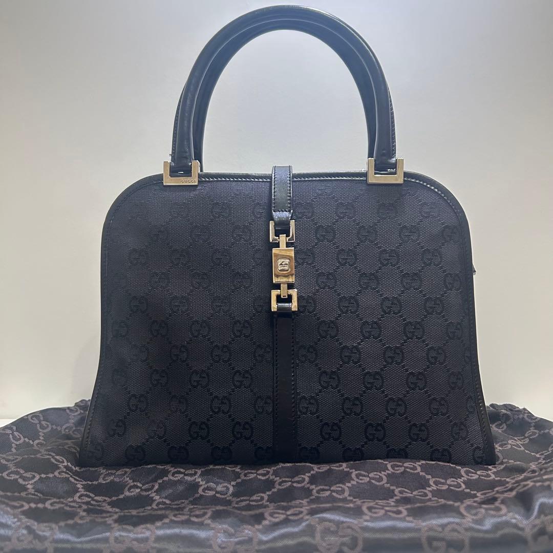 GUCCI グッチ ハンドバッグ キャンバス ジャッキー 金具 保存袋付き 黒