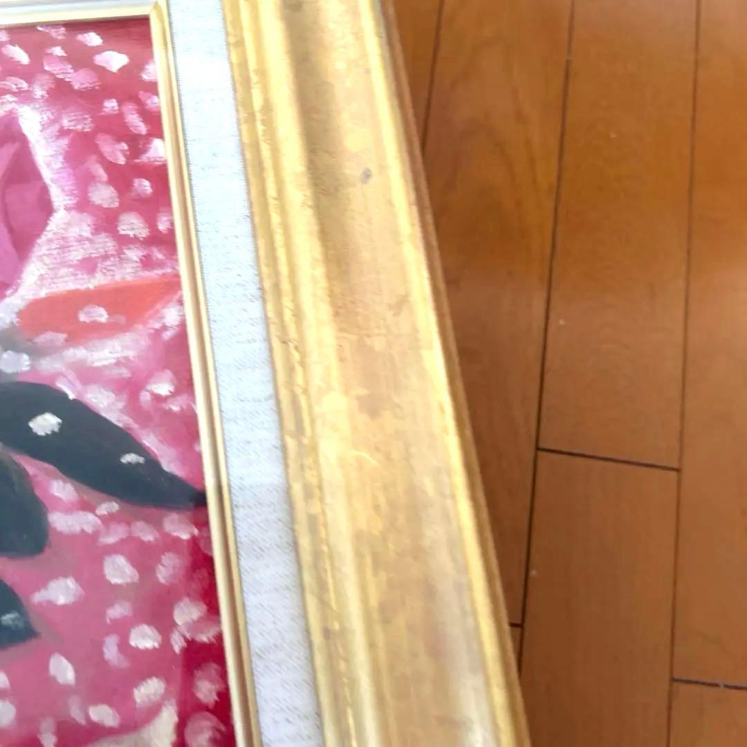 （値下げしました） 花と蝶の女性　油絵　絵画　ピンク