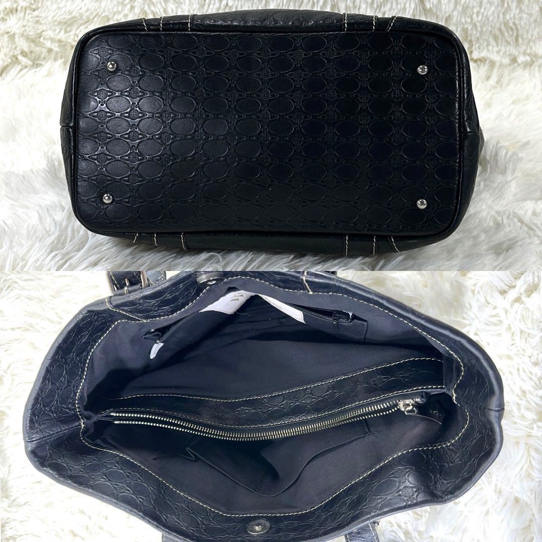 【美品】ヴィヴィアンウエストウッド トートバッグ レザー オーブ 総柄 ロゴ 黒