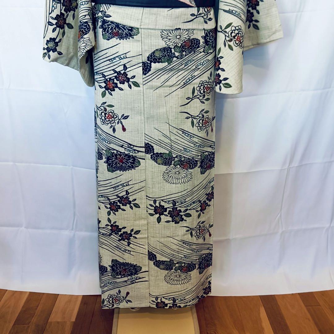 竺仙 奥州小紋のような高級浴衣 型染め 桜 菊 流水