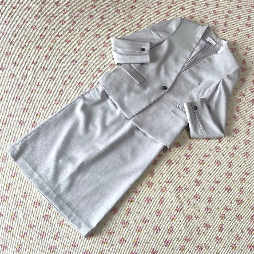 PLST プラステ Vカラー ノーカラー スカートスーツ M W66 DMW