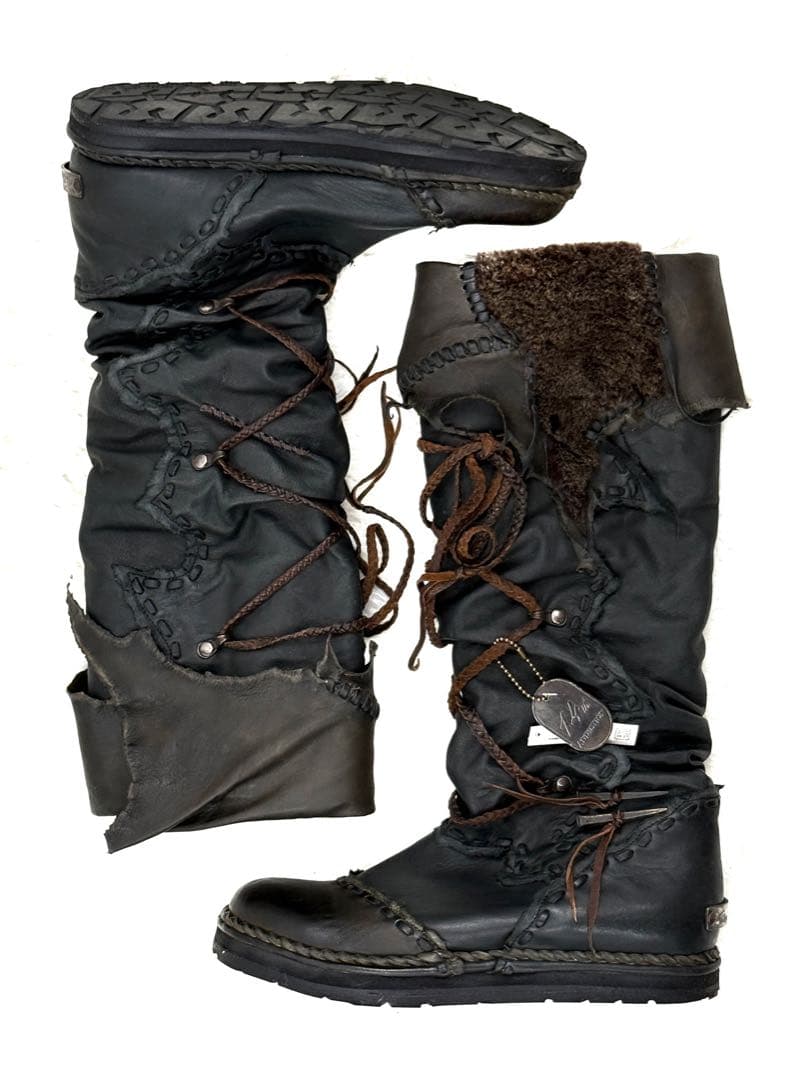 【新品未使用タグ付き】14th Addiction 毛皮付きロング編み上げブーツ