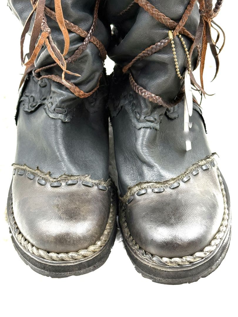 【新品未使用タグ付き】14th Addiction 毛皮付きロング編み上げブーツ